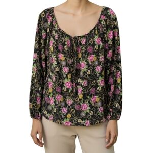 Betsey Johnson Women's Secret Pink Floral Peasant Boho Silky Blouse, XL